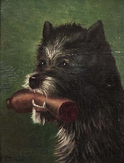 Carl Friedrich Deiker Hundeportrat mit Wurst im Maul Germany oil painting art